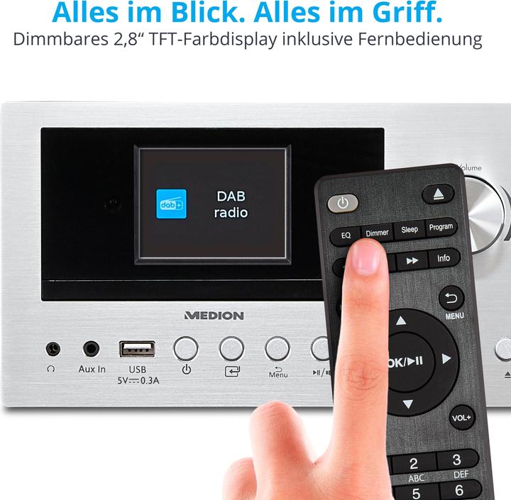 Image du produit Medion P85003 - Micro Système Audio - DAB+ - WiFi - Lecteur CD - Bluetooth - Argent (Bluetooth, WiFi, Lecteur de CD, 1x 30 W)