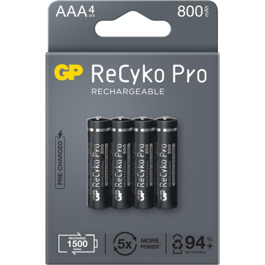 GP Batteries GP Nab??jec?? bat. ReCyko Pro AAA (HR03) - 4ks (4 Stk., AAA, 800 mAh), Batterien + Akkus
