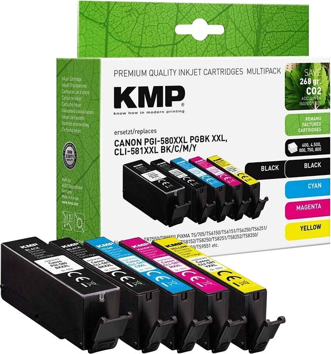 Produktbild KMP 1x pigmentschwarz, 1x schwarz, 1x cyan, 1x magenta, 1x gelb Druckerpatronen kompatibel zu Canon (BK)