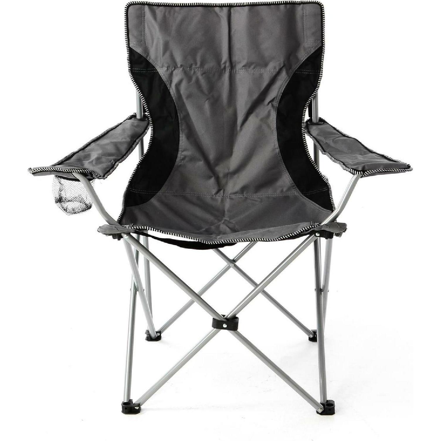 VCM, Gartenstühle, Campingstuhl Faltstuhl grau schwarz mit Armlehne Getränkehalter Angelstuhl