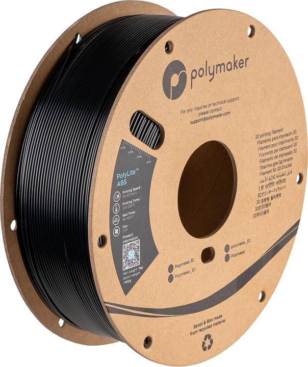 Produktbild Polymaker PolyLite ABS V2 - Black - 1.75mm (ABS, 1.75 mm, 1000 g, Schwarz)