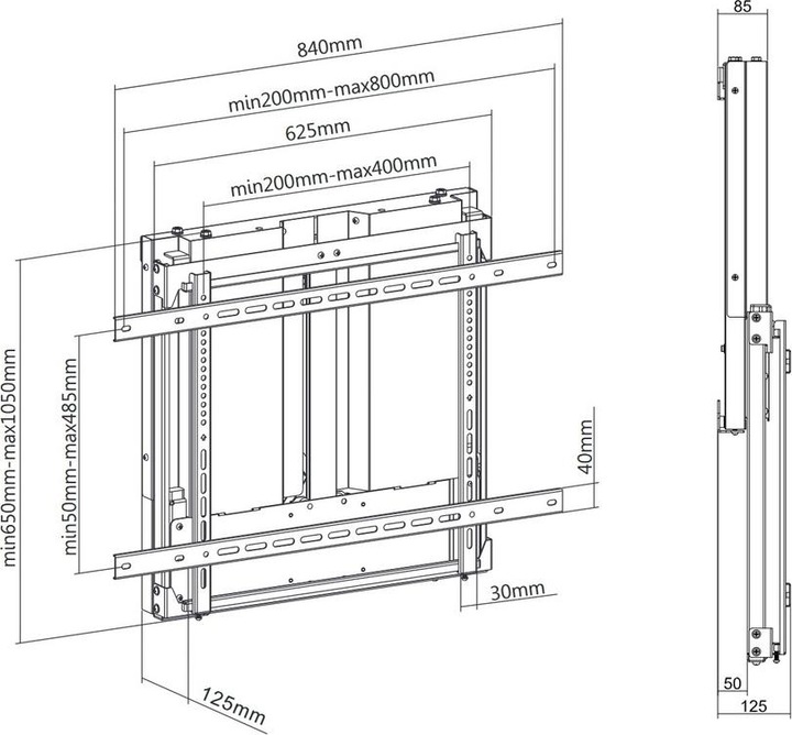 Actual product image Multibrackets Wall bracket 37" - 55", black, metal, stroke 40cm (Wall, 55", 40 kg)