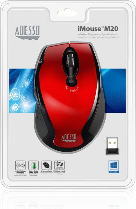 Actual product image Adesso Wireless Ergonomic Optical Mouse, iMouse M20R (Wireless)