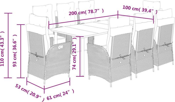Produktbild vidaXL Garten Essgruppe (200 x 100 x 74 cm)