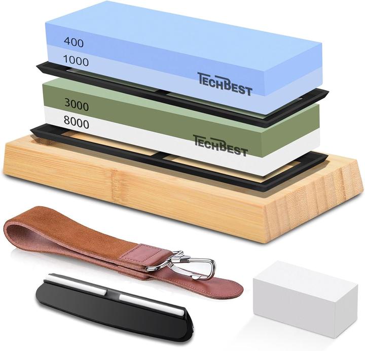 Actual product image TechBest Schleifstein-Set mit Winkelführung und Lederstreifen