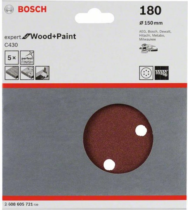 Actual product image Bosch Professional Zubehör Sanding sheet C430, 150 mm, 180, 6 holes, Velcro, pack of 5 (180)