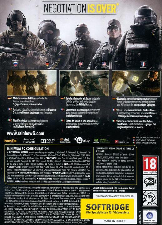 Produktbild Ubisoft Tom Clancy Rainbow Six Siege (PC, DE)