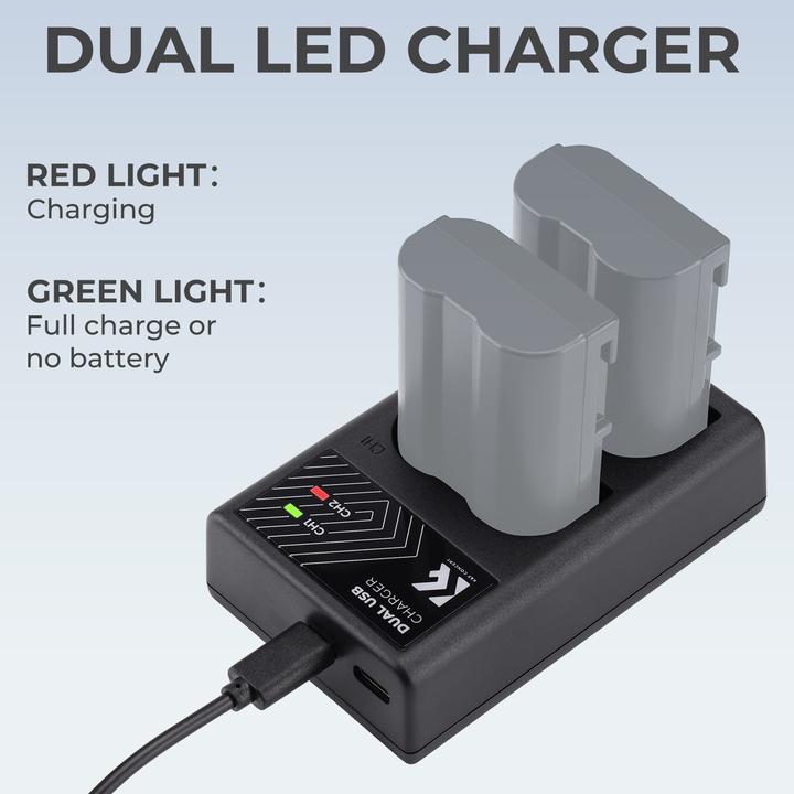 Produktbild K&F Concept EN-EL15 Digital Camera LED Dual Channel Charger with Type C Charging Cable (Kamera Akku Ladegerät)