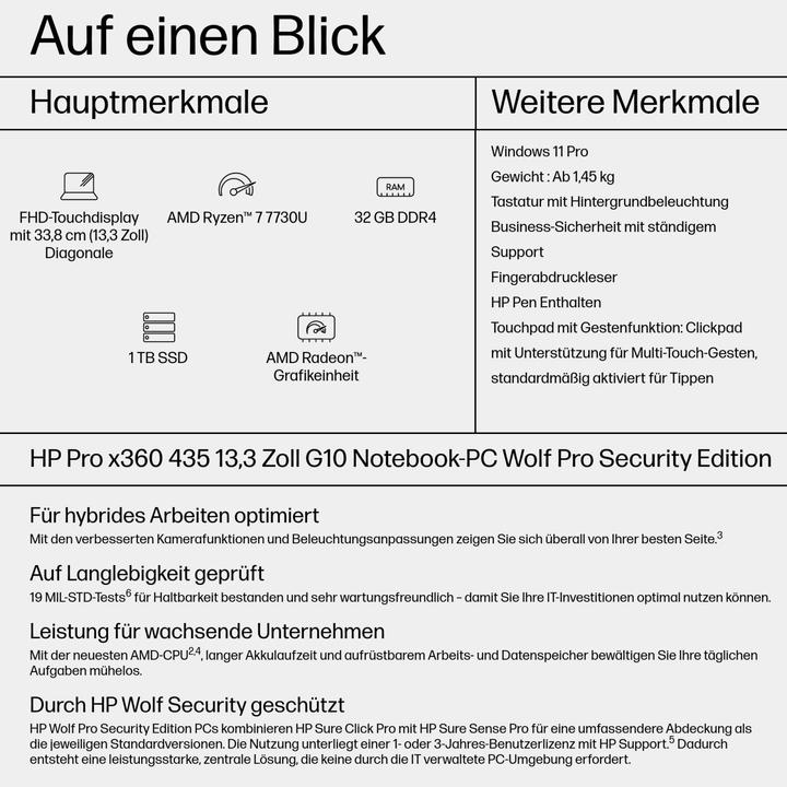 Immagine prodotto HP ProBook x360 435 G10 (13.30", AMD Ryzen 7 7730U, 32 GB, 1000 GB, DE)