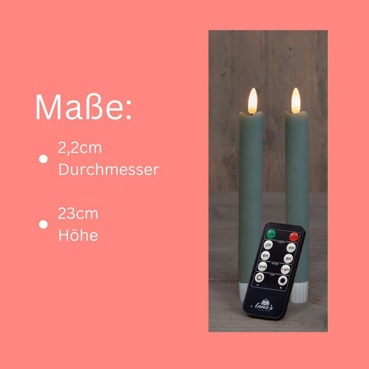 Actual product image Novaliv LED Stabkerzen 24 Stück ECHTWACHS Grün - mit Timer Funktion 6 Stunden - 23cm Höhe für Kerzen 2,2cm (24 x)