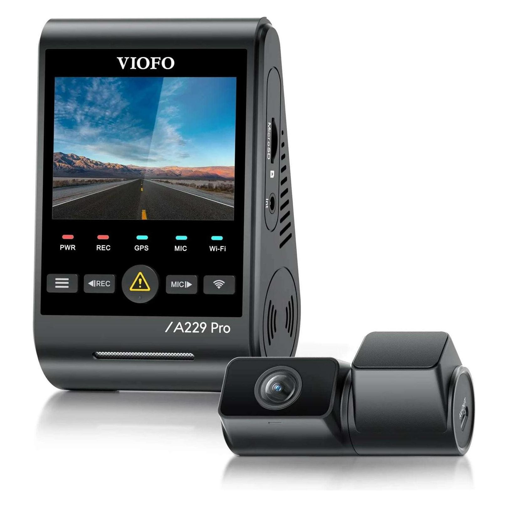 Viofo A229 Pro 2CH (Eingebautes Display, Eingebautes Mikrofon, Gps-Empfänger, Sprachsteuerung, Wlan, 4K), Dashcam, Schwarz
