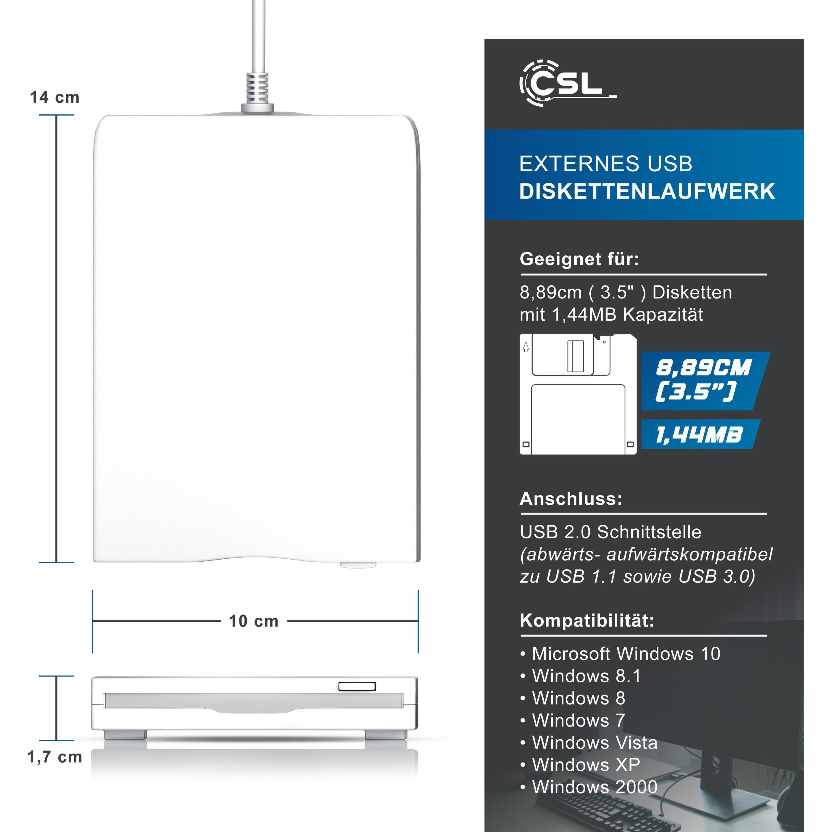 Thumbnail - CSL USB Diskettenlaufwerk extern, USB Floppy Laufwerk FDD 1,44MB (3,5) für PC & MAC, weiss (Floppy Disk Laufwerk), Optis...