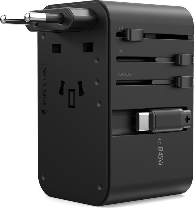 Produktbild Choetech PD5021 45W EU/US/AUS/UK Travel Adapter with Built-in USB-C Cable - Black