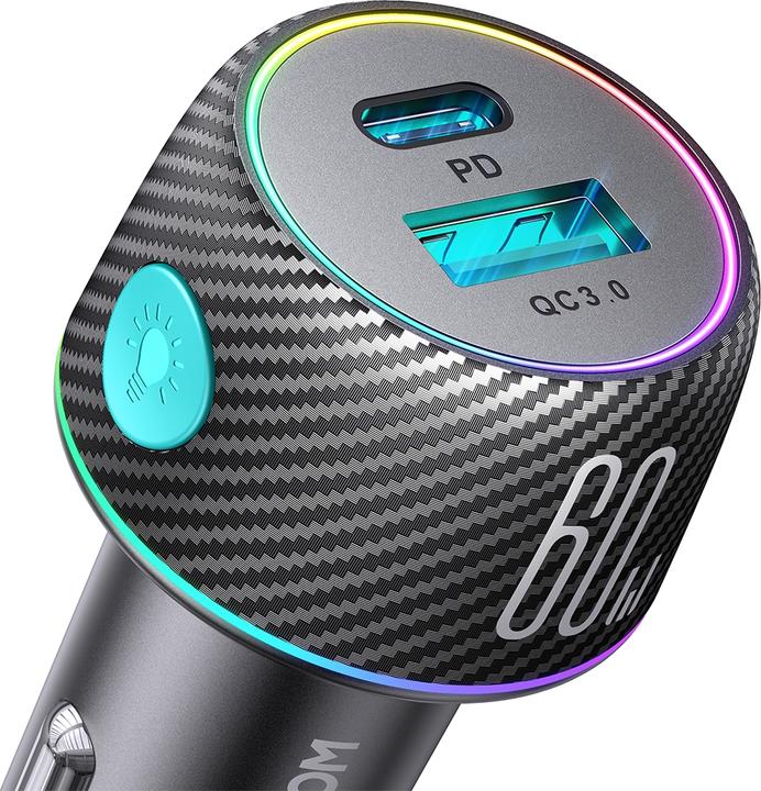 Image du produit Joyroom Chargeur de voiture multi-couleurs avec USB-A+USB-C 60W - Noir