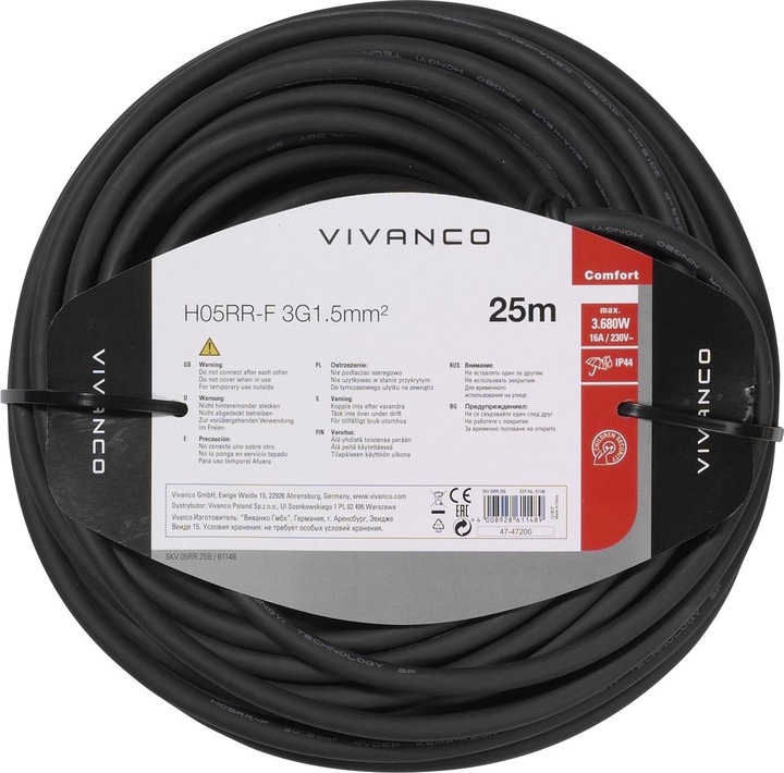 Immagine prodotto Vivanco Cavo di prolunga per esterni 25m, spina Schuko - Nero (25 m, CEE 7/3)