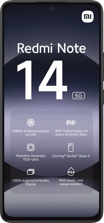 Actual product image Xiaomi Redmi Note 14 5G (256 GB, Midnight Black, 6.67", Hybrid Dual SIM, 108 Mpx, 5G)