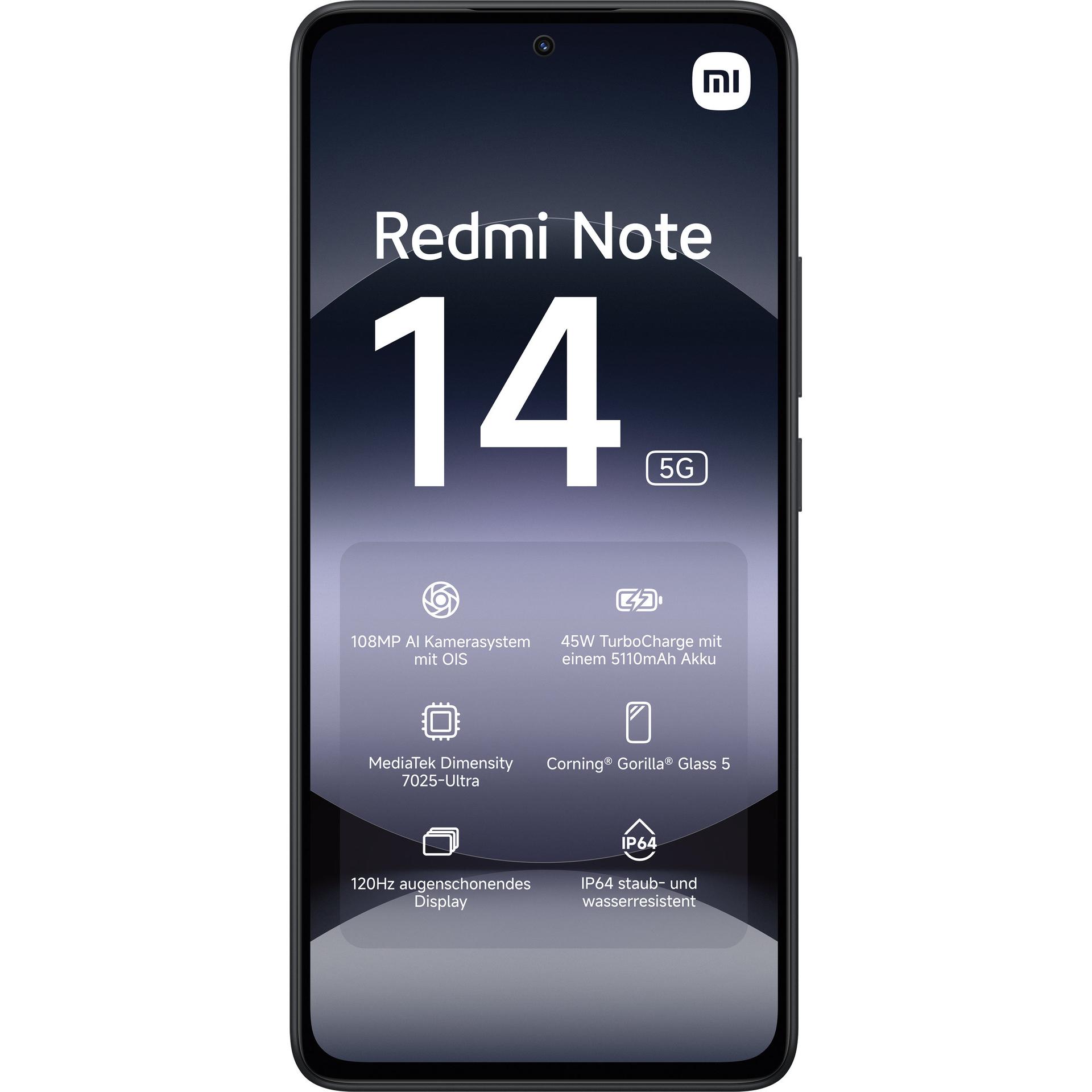 Thumbnail - Xiaomi Redmi Note 14 5G (256 GB, Midnight Black, 6.67", Hybrid Dual SIM, 108 Mpx, 5G), Smartphone, Schwarz