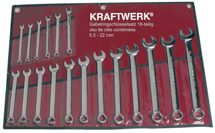 Produktbild Kraftwerk Gabelringschlüssel Satz (10  mm, 11 mm, 12 mm, 13 mm, 14 mm, 15 mm, 16 mm, 17 mm, 18 mm, 19 mm, 20 mm, 21 mm, 22 mm, 5 mm, 6 mm, 7 mm, 8 mm, 9 mm)