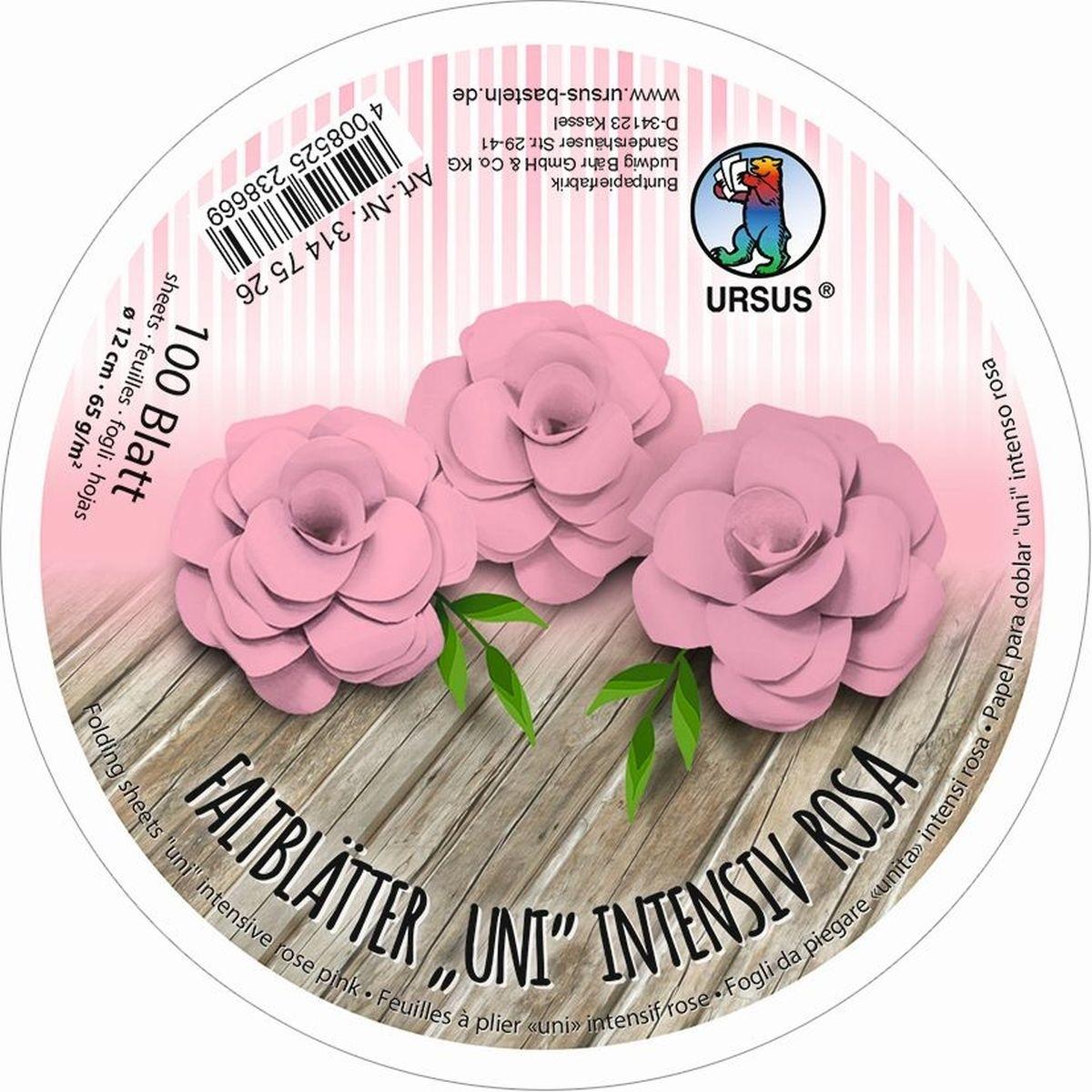 Ursus, Bastelpapier, Intensive Faltblätter 'uni' Durchmesser 12cm 65g/qm VE=100 Blatt rosa (100 x)