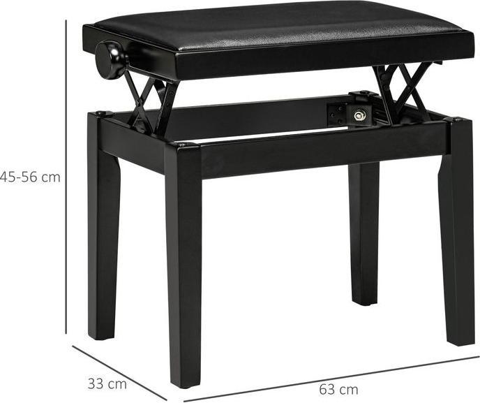 Actual product image Swisshandel24 Piano bench, piano chair, height-adjustable, elegant high gloss, imitation leather+rubber wood