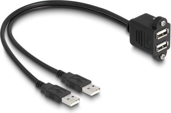 Actual product image Delock USB 2.0 cable 2 x USB type-A male to 2 x USB type-A female with screws for installation 1 m black (1 m, USB 2.0)