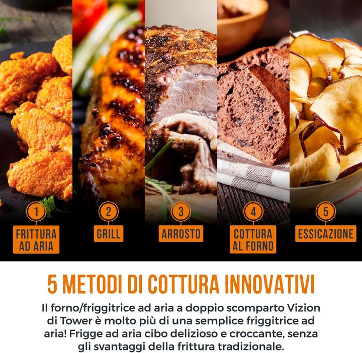 Actual product image TOWER T17102 Vortx Vizion Double Compartment Air Fryer with Digital Touch Panel 11 L Black