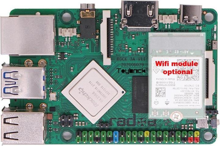 Productafbeelding Radxa Rock 3A 2GB RK3568 Quad-core Cortex-A55, freqentie 2Ghz Mali G52 2GB LPDDR4