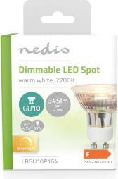 Image du produit Nedis LBGU10P164 Lampe LED GU10 Spot 4,5 W 345 lm 2700 K blanc chaud Nombre de lampes dans l'emballage (GU10, 4.50 W, 345 lm, 1 x, F)