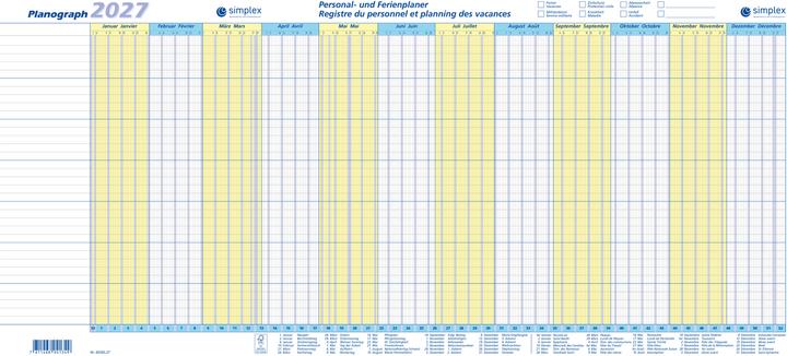 Simplex Jahresplaner Planograph 3-er Set, 2027, 64 x 29.6 cm