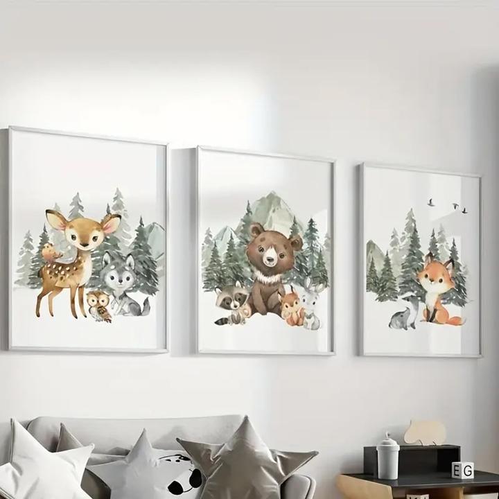Produktbild Frabar 3 Stück Waldtier -Bilder auf Leinwand ungerahmt (40 x 30 cm)