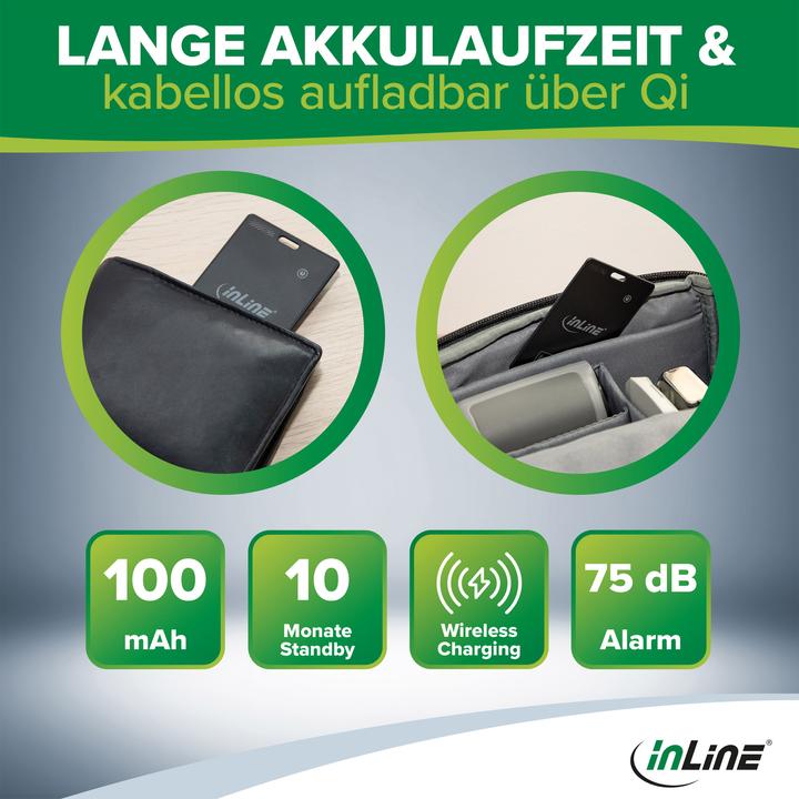 Produktbild InLine ® Wallet Finder, smarte Karte für die Geldbörse, Qi-Aufladung, 100mAh, IPX5 (Bluetooth)