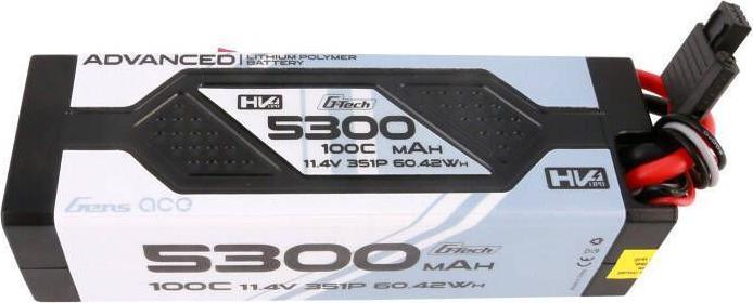 Immagine prodotto Gens Ace Advanced G-Tech 5300mAh 11.4V 3S1P 100C HV car Lipo Battery Pack Hardcase with Deans Plug (11.40 V, 5300 mAh)