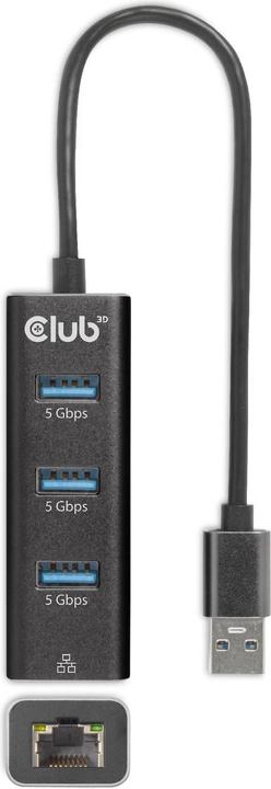Produktbild Club 3D Club3D Adapter USB 3.2 Typ A > 3x USB 3.2 Typ A/LAN retail (USB-A, 3 Ports)