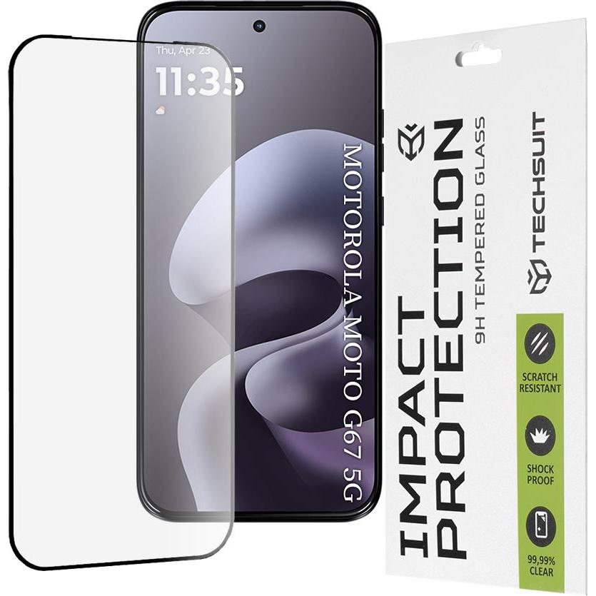 Techsuit - 111D Full Cover / Full Glue Glass - Motorola Moto G77 / G67 - Black (Motorola Moto C), Pellicola protettiva smartphone, Nero