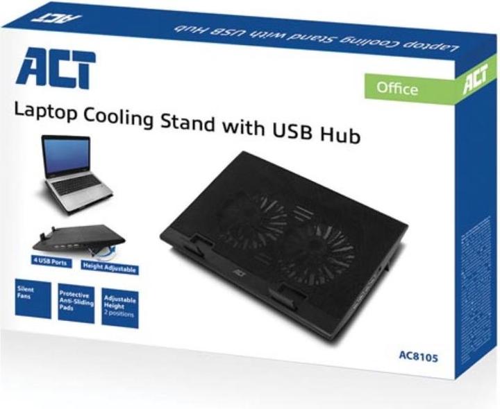 Produktbild ACT Laptop cooling stand, up to 17", adjustable height (2 positions), 4-port hub