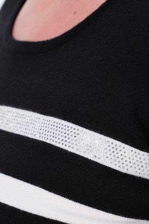 Image du produit Ulla Popken Pull à col rond et manches longues, rayures et strass (42, 44)