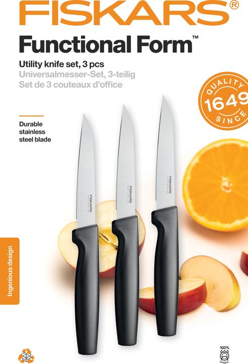 Actual product image Fiskars Vegetable knife set, 3-piece, Functional Form, stainless steel/plastic, black, 1057563 (8 cm)