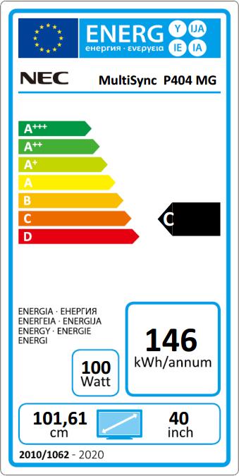 Energy Label NEC MultiSync P404 MG (1920 x 1080 pixels, 40")