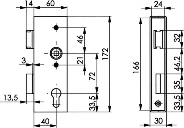 Actual product image Amf Schlosskasten 141UNIG-30PZ DIN links und rechts Dimension A30xW60xC166 mm Spigot dimensions 60 mm...