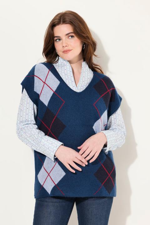Produktbild Ulla Popken Pullunder, V-Ausschnitt, Rhombenmuster, ärmellos (50, 52)