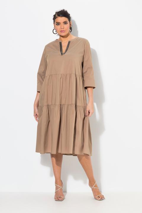 Produktbild Ulla Popken Midikleid, Volants, A-Linie, Tunika-Ausschnitt, 3/4-Arm (50, 52)