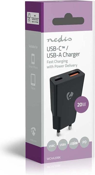 Immagine prodotto Nedis Netzladegerät | 20 W | GaN | PD3.0 | Schnellladefunktion | 1.5 / 2.0 / 2.22 A / 3.0 A | Anzahl (20 W)