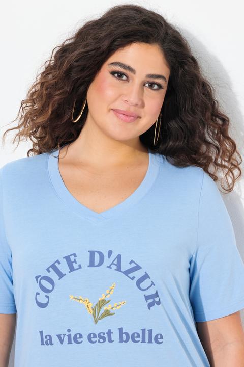 Immagine prodotto Ulla Popken T-shirt dal taglio svasato con ricami, scollo a V e mezze maniche (62)
