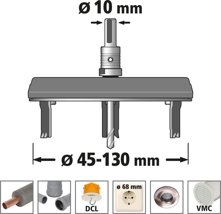 Produktbild wolfcraft 1 AH 45-130 Lochsäge verstellbar ø45-130 (130 mm, 45 mm)
