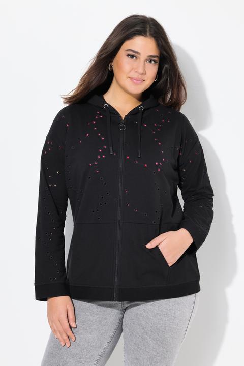 Actual product image Ulla Popken Eyelet Embroidered Zip-Up Hoodie (50, 52)