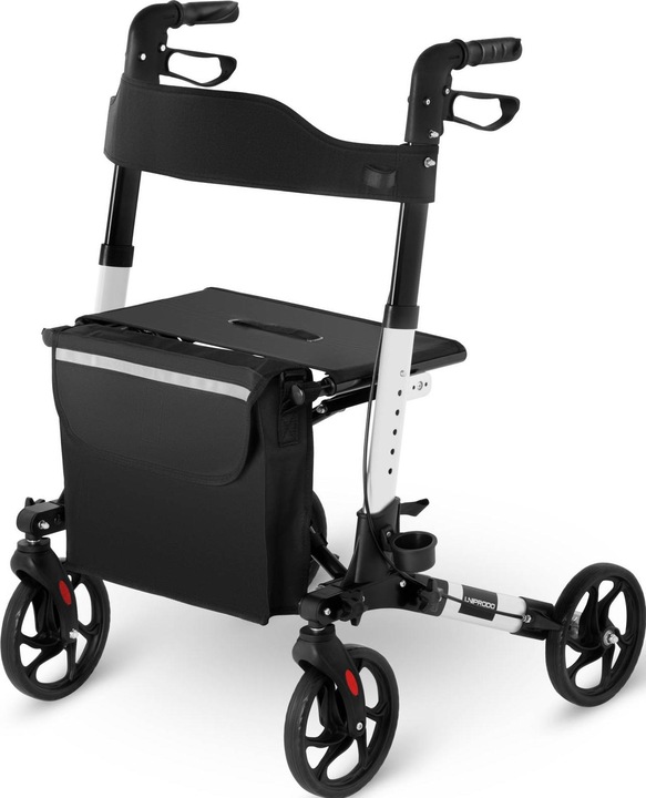 Produktbild Uniprodo Alu Rollator Faltbar Gehilfe Gehwagen Klappbar Leicht Reflektor Tasche Weiss