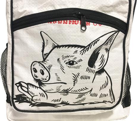 Actual product image Bekos Upcycling - Large Backpack from Recycled Feed Sacks Pig (30 l)