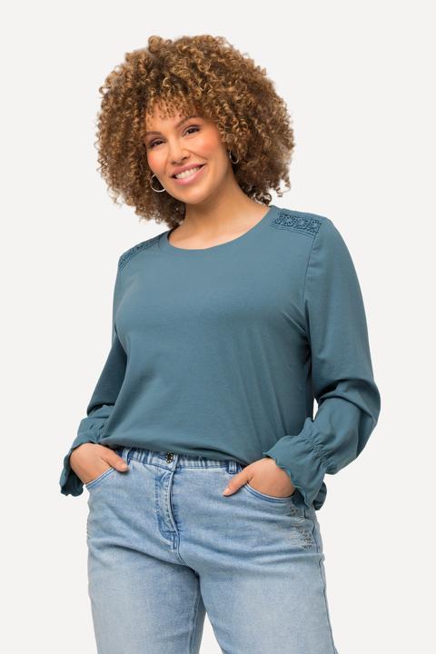 Immagine prodotto Ulla Popken Maglia con fascia di pizzo, orlo elastico, scollo a girocollo e maniche lunghe (46, 48)