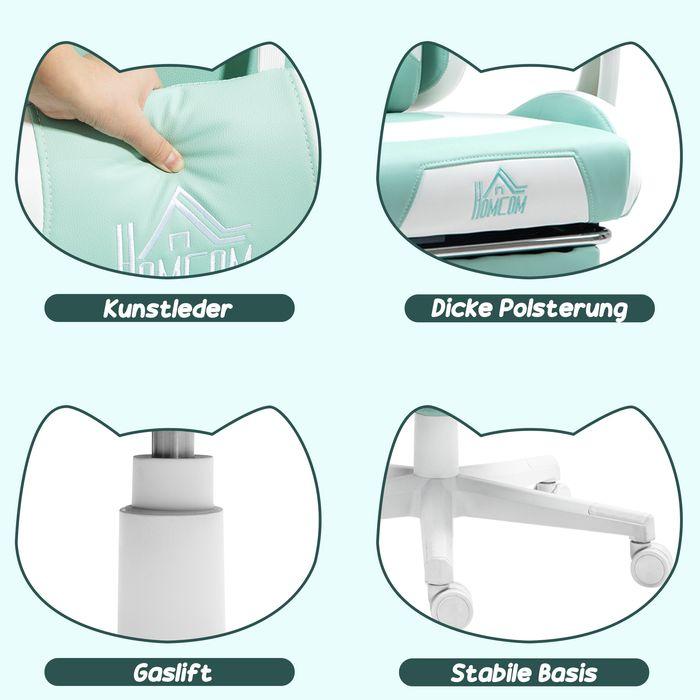 Actual product image Swisshandel24 Gaming-Sessel, Katzenohren, neigbar, ausziehbare Fussstütze, bis 120kg, Seeblau