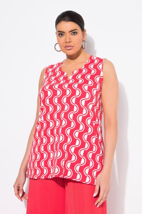 Actual product image Ulla Popken Geometric Wave Print Split Neck Tank (54)